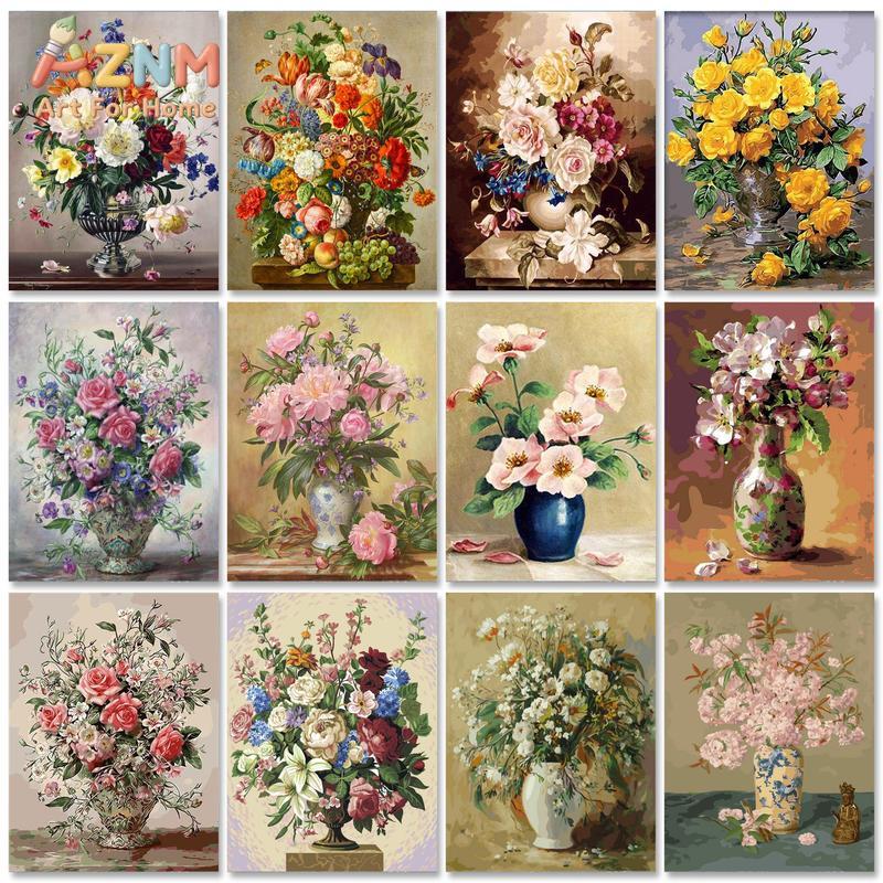 Home Decor Vase With Flowers - لوحة فنية كلاسيكية على قماش لزهرة