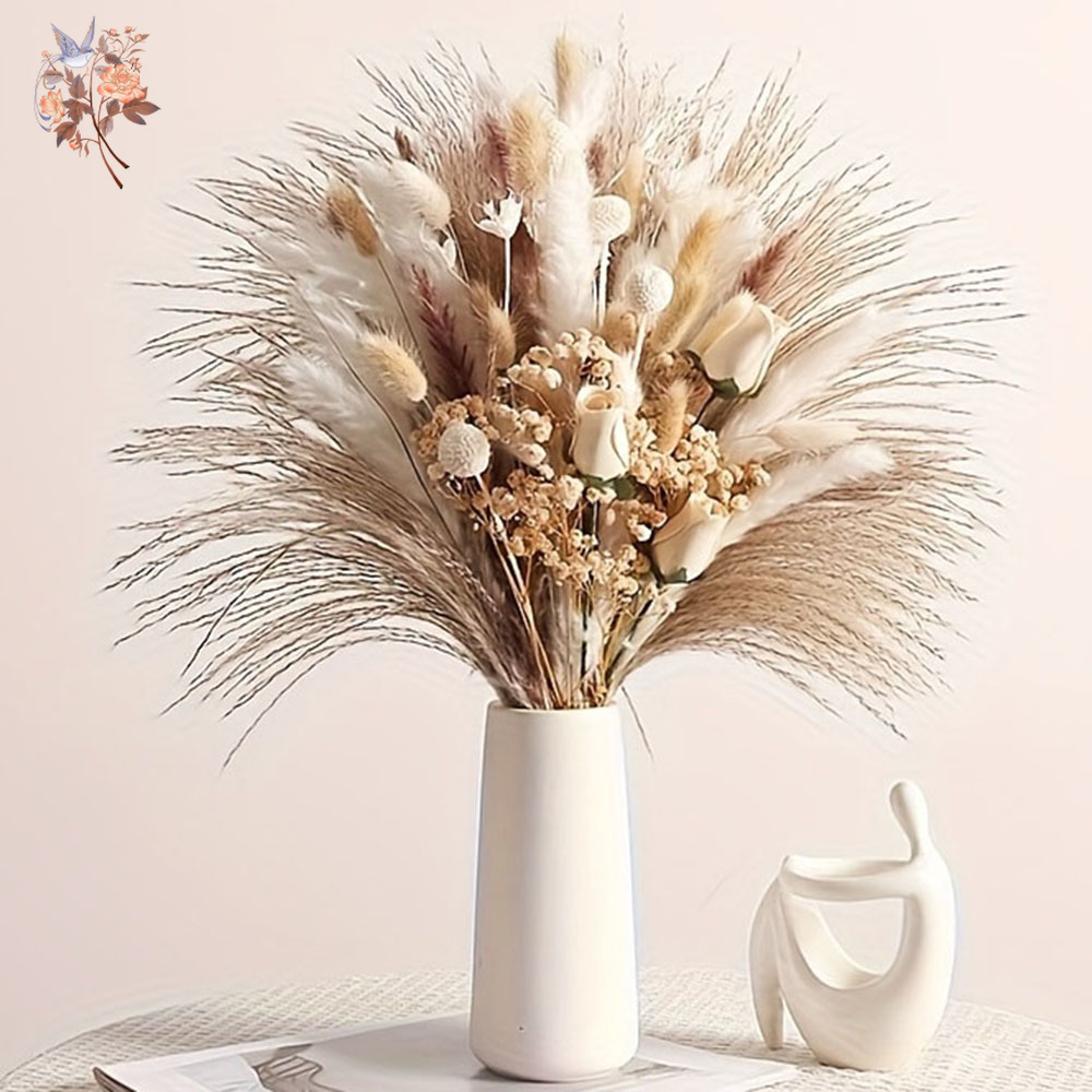 Pampas Grass Decor - 80 قطعة من الزهور الاصطناعية المجففة