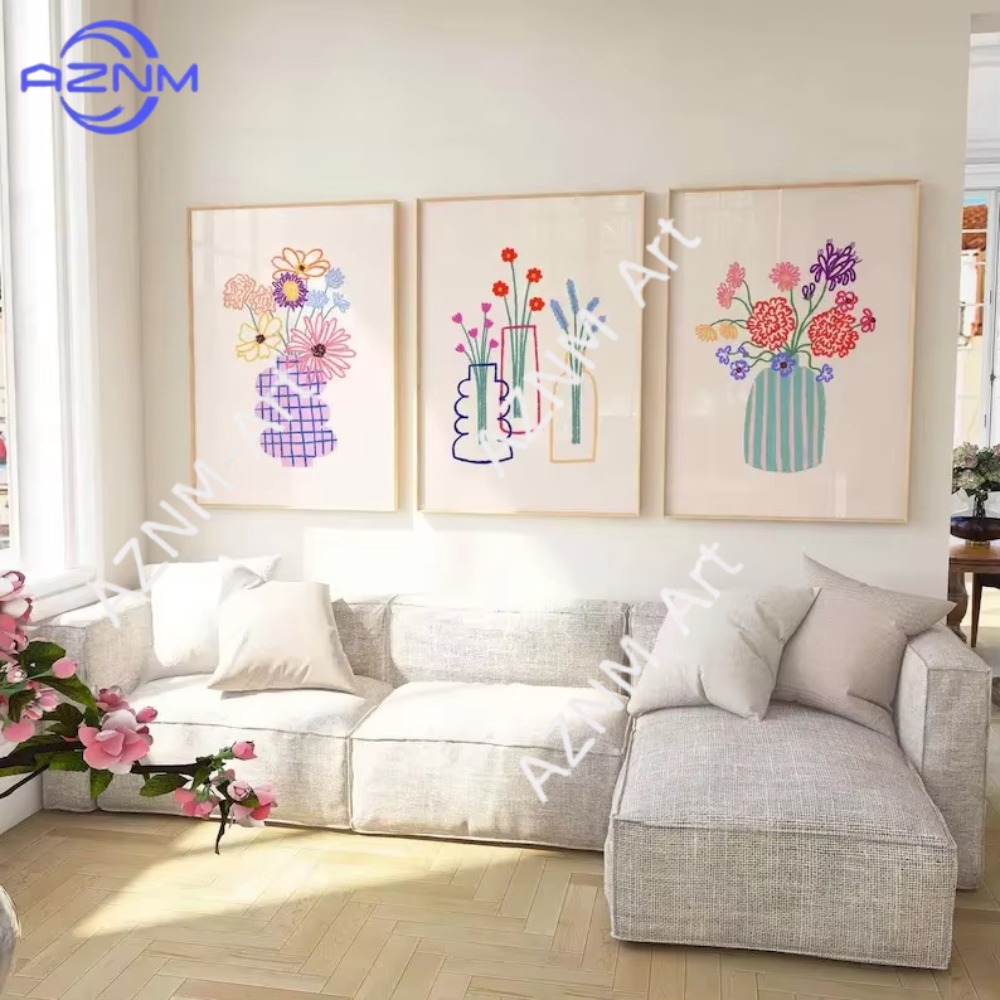 Home Decor Vase With Flowers - لوحة فنية جدارية قماشية بتصميم زهور
