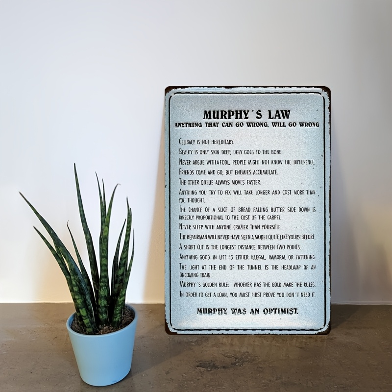 Home Decor Quotes Ideas - لافتة معدنية بتصميم قانون ميرفي -