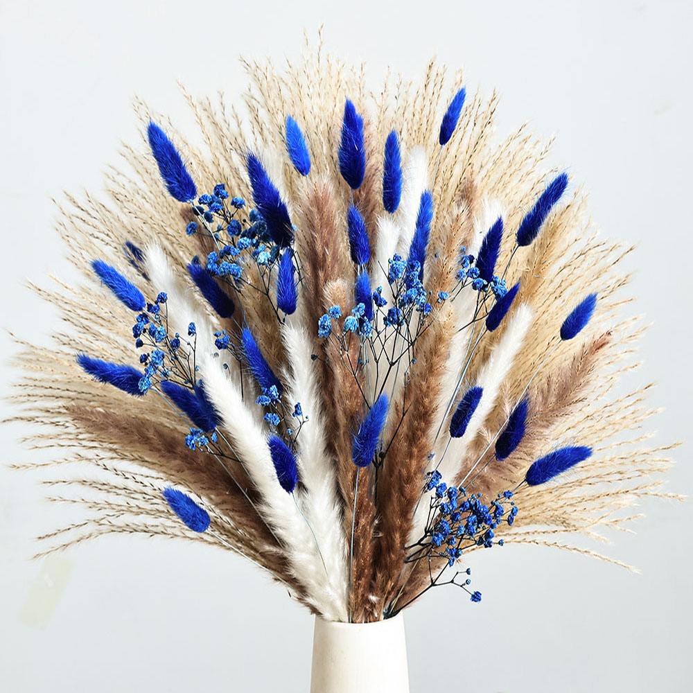 Dried Flower Bouquet - 70 قطعة Pampas الأزرق الزهور المجففة
