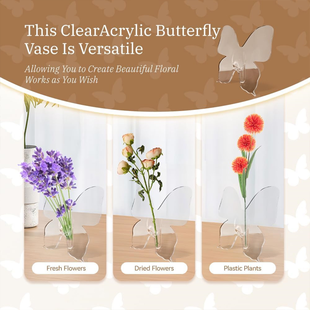 Home Decor Vase With Flowers - مزهرية زهرة أكريليك شفافة على شكل