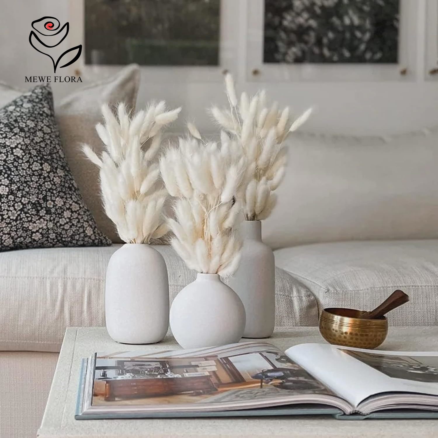 Pampas Grass Decor - 150 قطعة ذيول أرنب رقيق طبيعي