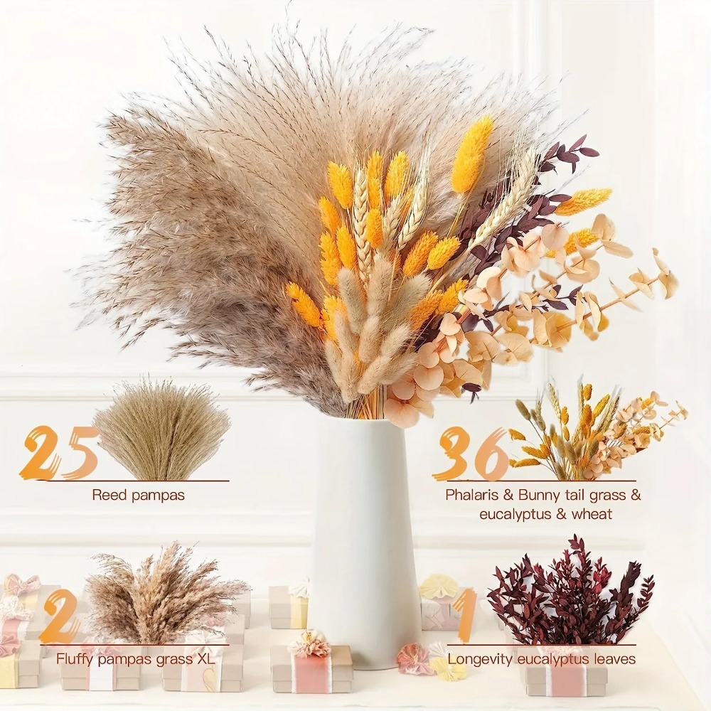 80 قطعة باقة الزهور المجففة ال - مراجعة Pampas Grass Decor وسعره