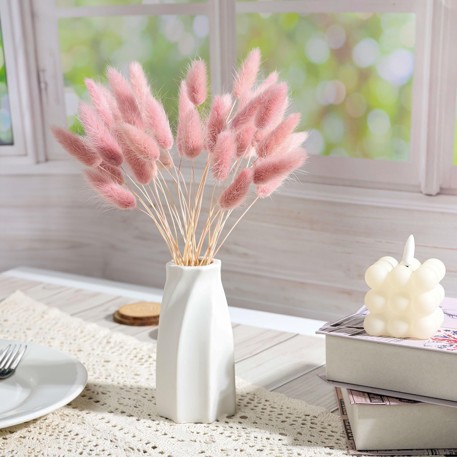 120 الجذعية الوردي المجففة بام - مراجعة Pampas Grass Decor وسعره