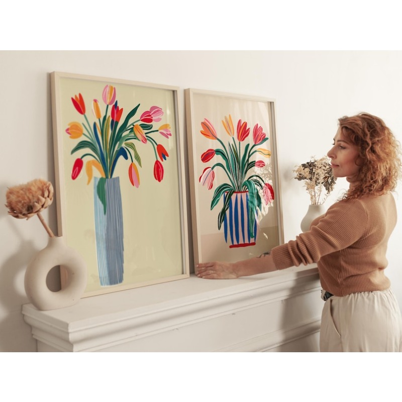 قطعتان من لوحات جدارية قماشية  - مراجعة Home Decor Vase With Flowers وسعره